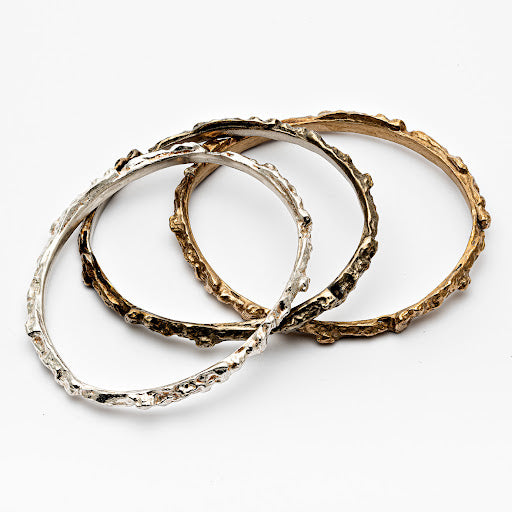 Bubbly Bangles in Sterling Silver, Oxidized Sterling Silver and Bronze