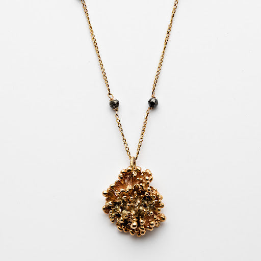 14k Gold and Black Diamond Anemone Pendant