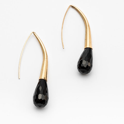 Onyx Briolette Curved Cone Earrings