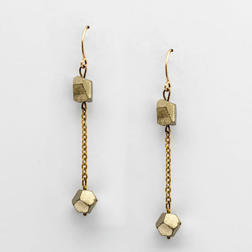 Bronze and Pyrite Double Drop Earrings