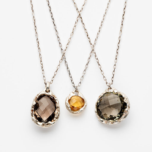 Smoky Quartz, Citrine, and Green Amethyst Dewdrop Pendants