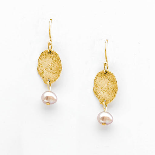 14k Gold Landscape Drop Earrings with Pearls