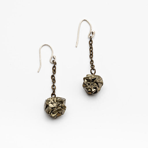 Pyrite and Bronze Chain Earrings